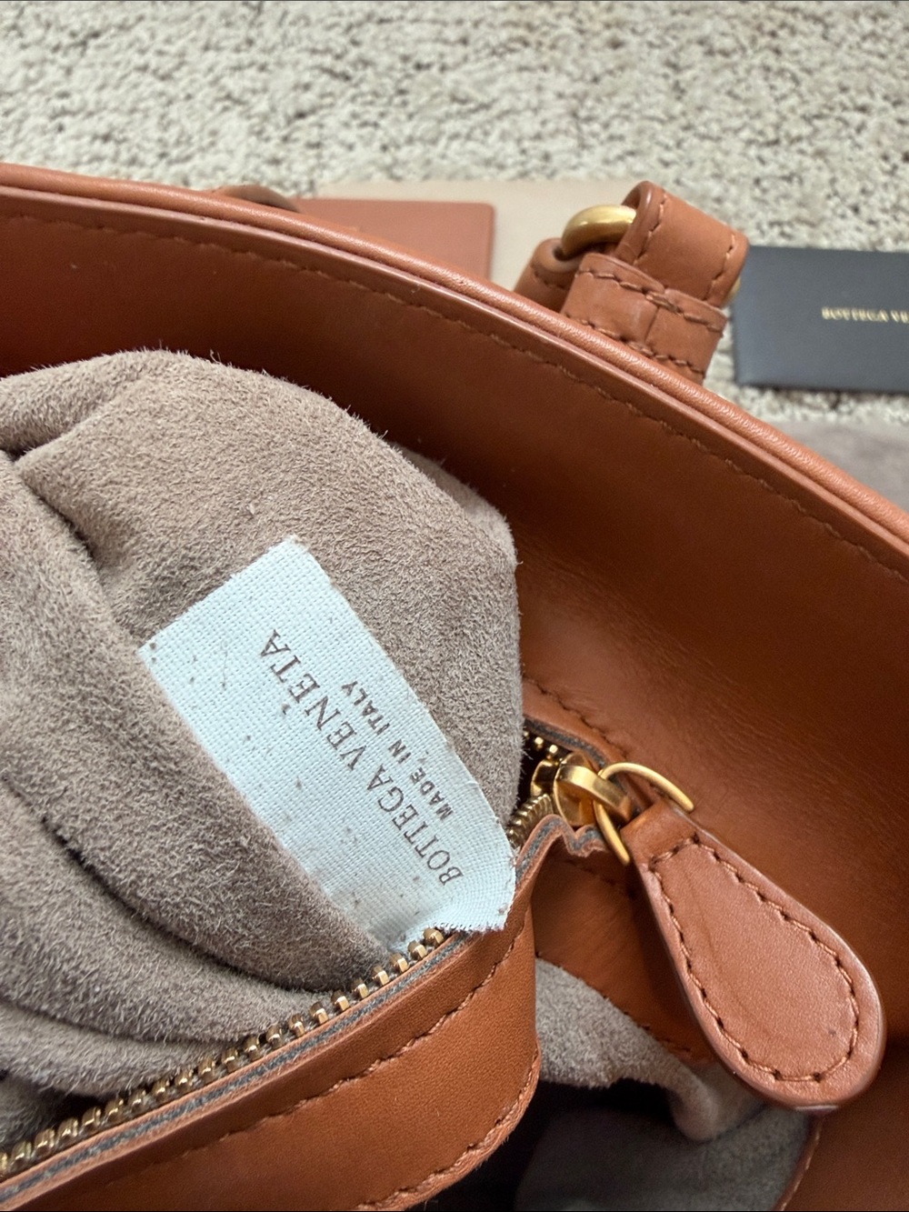 Bottega Veneta Tan Intrecciato Leather Satchel with Gold Hardware - Picture 7 of 8
